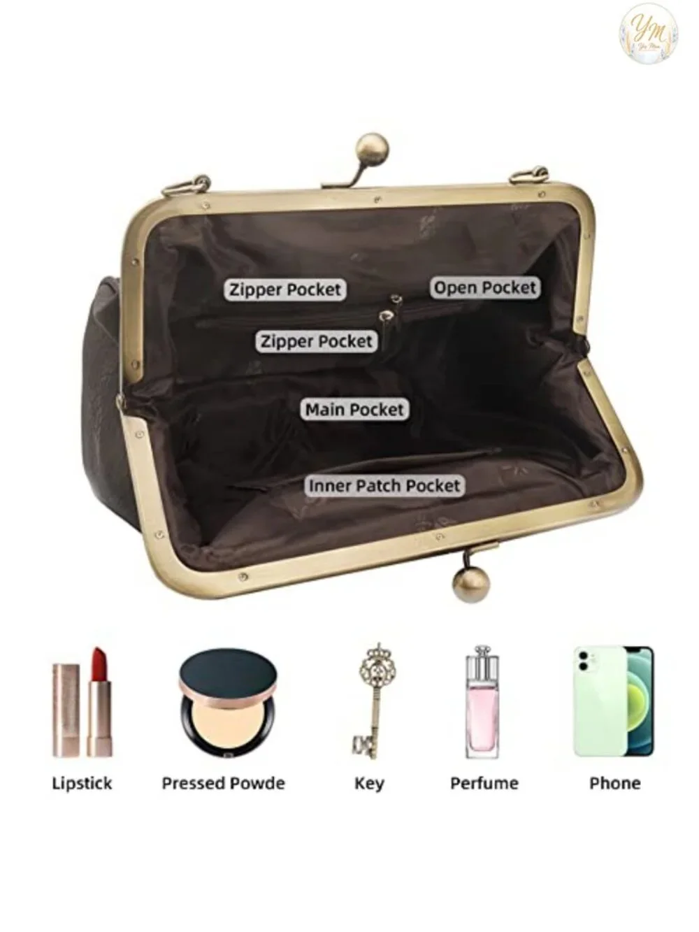 Retro PU Leather Clutch Crossbody Bag with Kiss Lock Closure, Evening Purse,